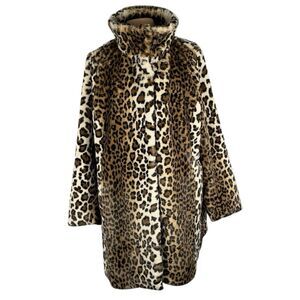 LOFT Sz 16 Plus Leopard Cheetah Print Faux Fur Coat Jacket Teddy Soft BEAUTIFUL
